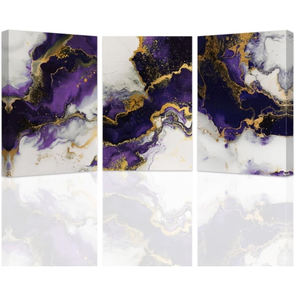 Hieng 3-Piece Abstract Marble Canvas Prints - Purple Wall Art for Bedroom & Bathroom Unframed