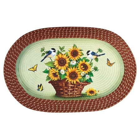 - Sunflowers and Chickadees Braided Oval Accent Rug