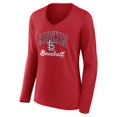 thumbnail image 2 of Women's Red St. Louis Cardinals Victory Script Long Sleeve V-Neck T-Shirt, 2 of 3