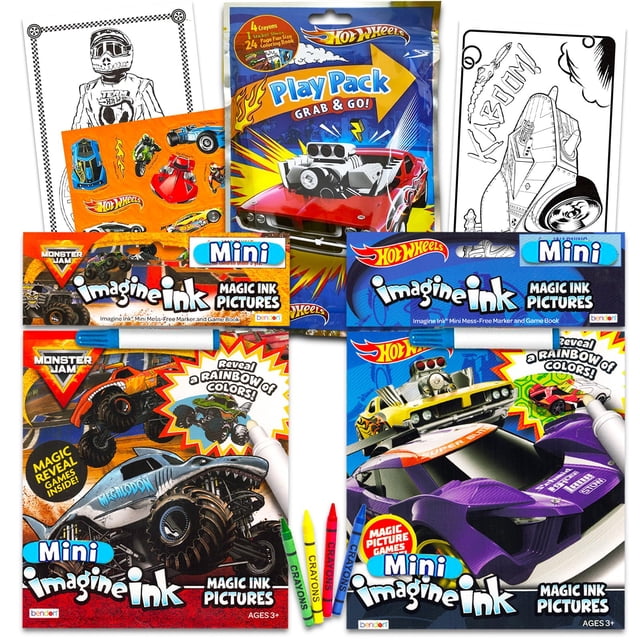 Set de libros para colorear Hot Wheels Monster Jam con tinta invisible