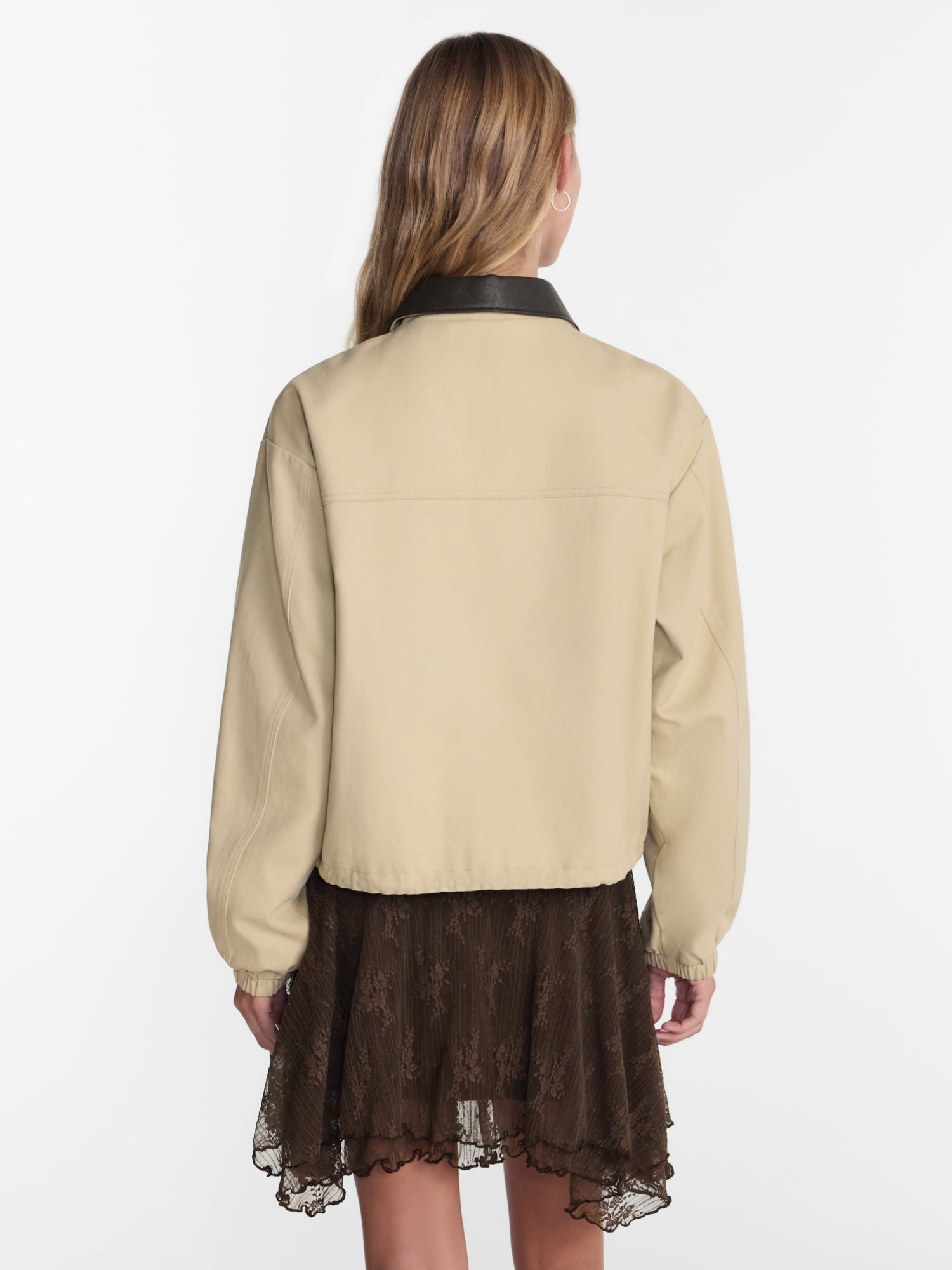 No Boundaries Cotton Twill Barn Jacket with Faux Leather Collar, Women's XXS-4X