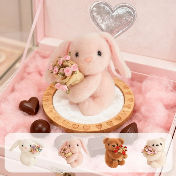 KOYPTL Pink Bunny Plush Toys Embracing Flower for Toddlers 1-3,Soft Stuffed Animal Toys Fluffy Rabbit Sleeping Toys Relieve Stress for Boys Girls 3 4 5 ,Birthday Easter Xmas Valentines Day Gifts