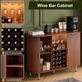 thumbnail image 5 of 55" Wine Bar Cabinet with Storage, Fluted Liquor & Coffee Bar Cabinet with Wine Rack and Glass Holder, Buffet Sideboard with LED Lights for Home Kitchen Living Dining Room (Walnut), 5 of 7