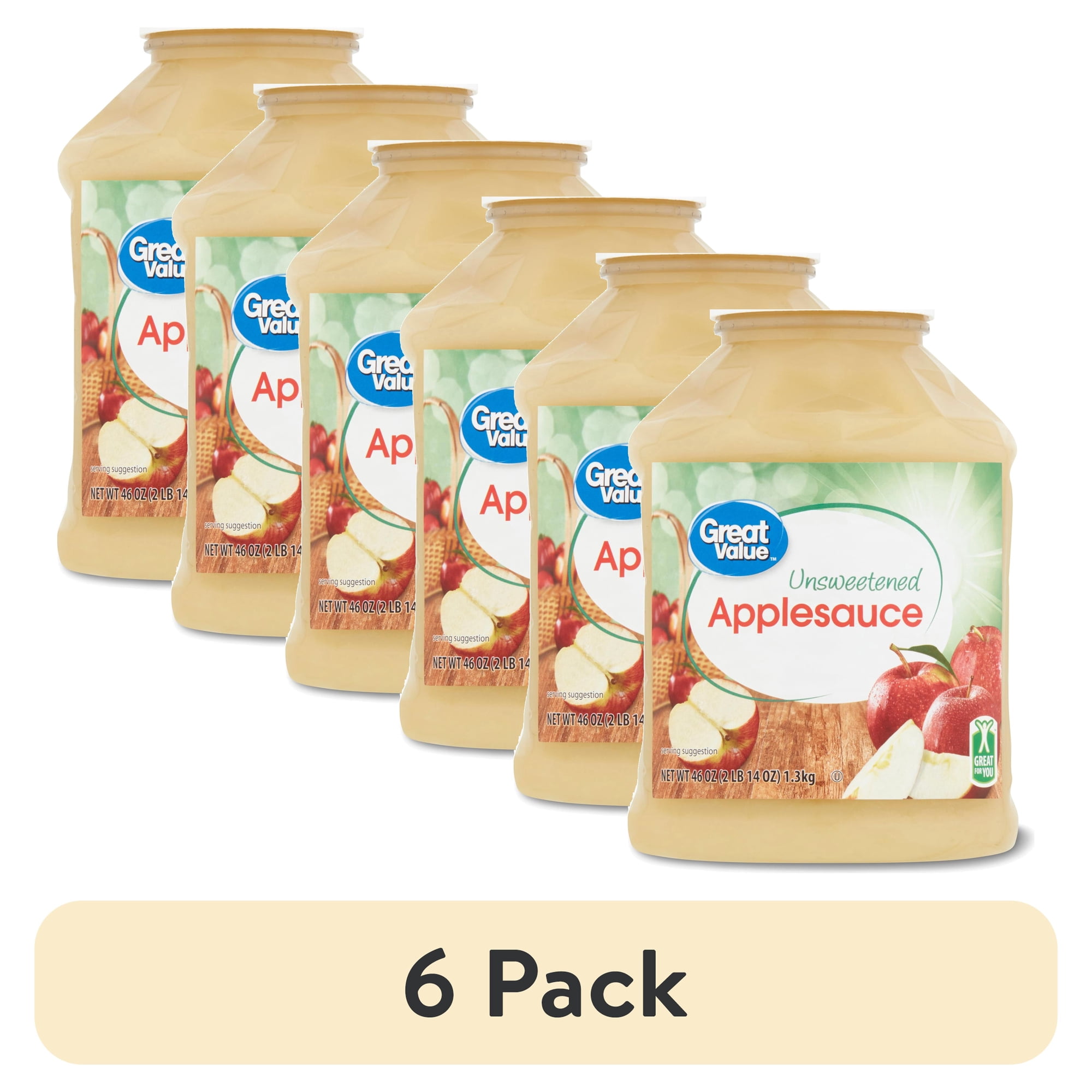 (6 pack) Great Value Unsweetened Applesauce, 46 oz Jar