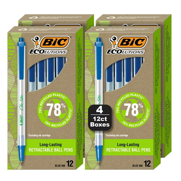Bolígrafos BIC Ecolutions Clic Stic Blue, tamaño mediano, paquete de 48
