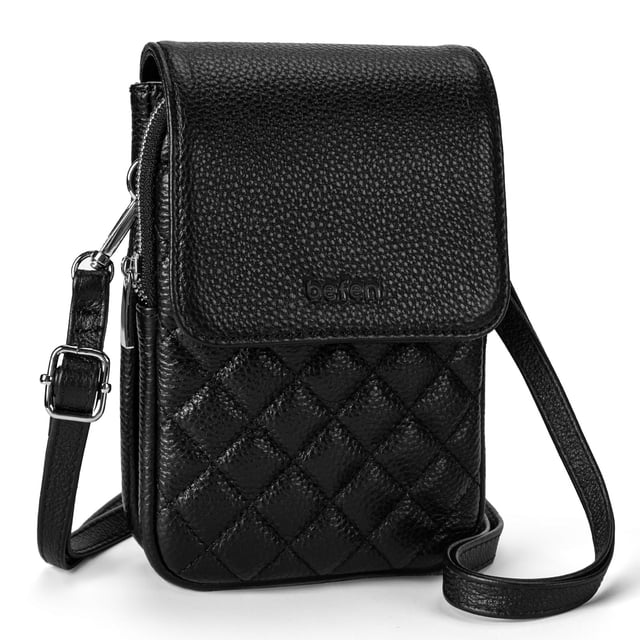 Bandolera Befen de piel auténtica para mujer, color negro
