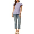 thumbnail image 2 of INSPIRE CHIC Women's Summer Dots Print Ruffle Stand Collar Button Down Blouse Shirts S Purple, 2 of 7