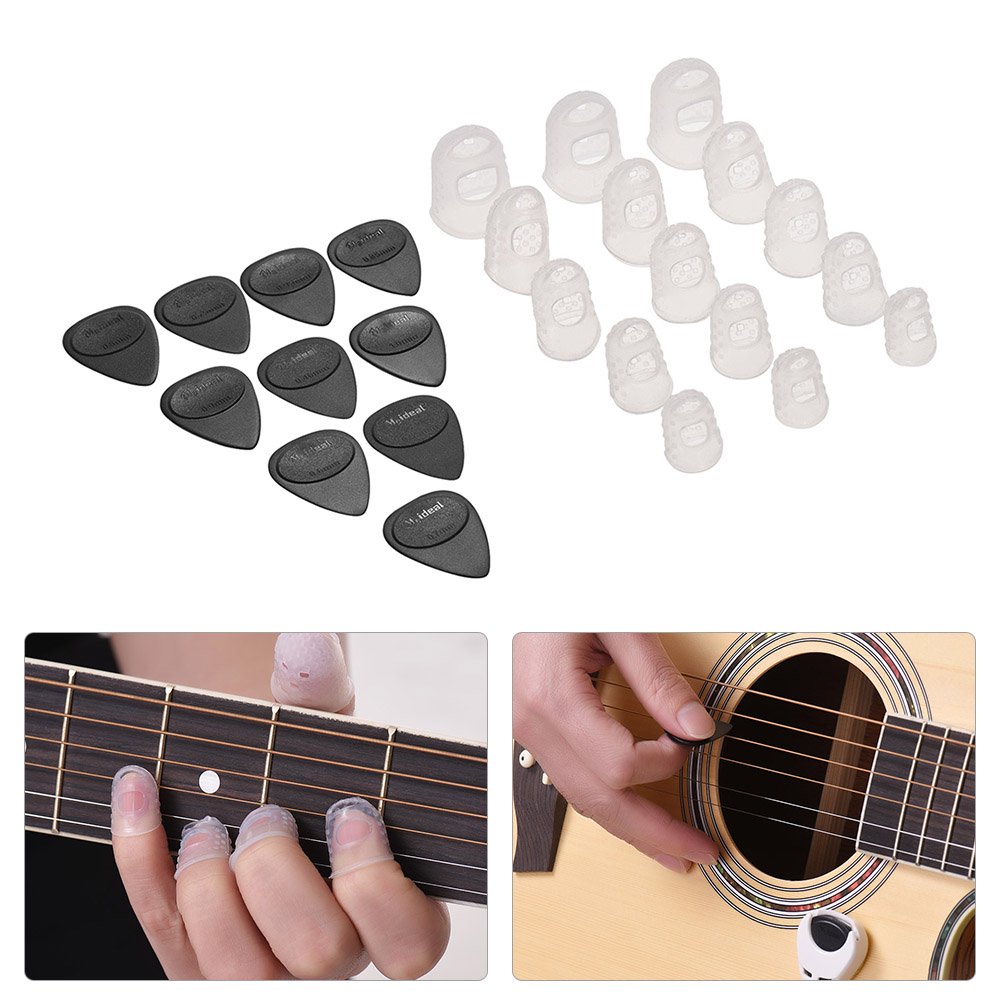 Anself Guitar Accessories Kit (15pcs Silicone Finger Protectors + 10pcs
