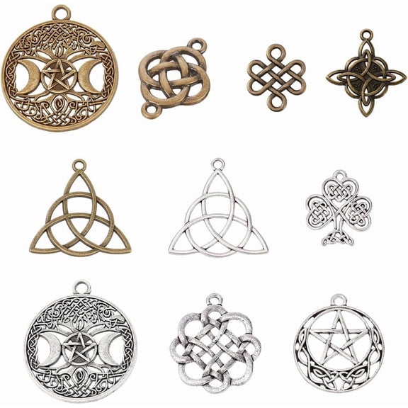 1 Box 20Pcs 10 Style Celtic Knot Charms Large Trinity Knot Charm 1.47 inch Tree of Life Goddes Moon Lucky Energy Flower Charm for Jewelry Making Charms DIY Necklace Earrings colorful