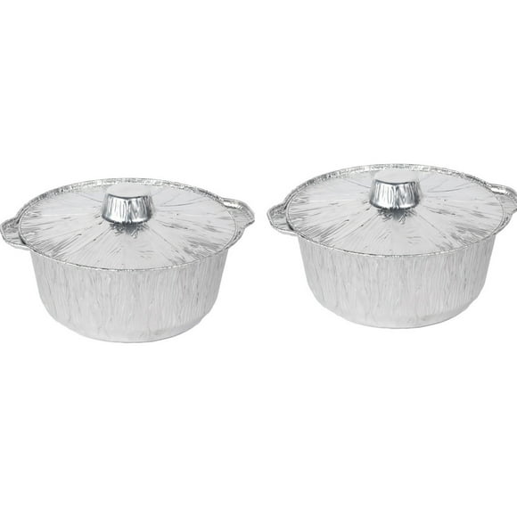 Bfogop Disposable Aluminum Pot With Lid Round Foil Pans Disposable Cookware Food Container For Vacation Trips Camping Baking Heating Cooking 2Pcs 10*3.5In
