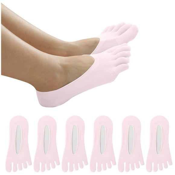 Ploknplq Women's Toe Socks 5 Pairs Ankle Liner Non-slip Mesh Breathable Foot Socks Pink One Size