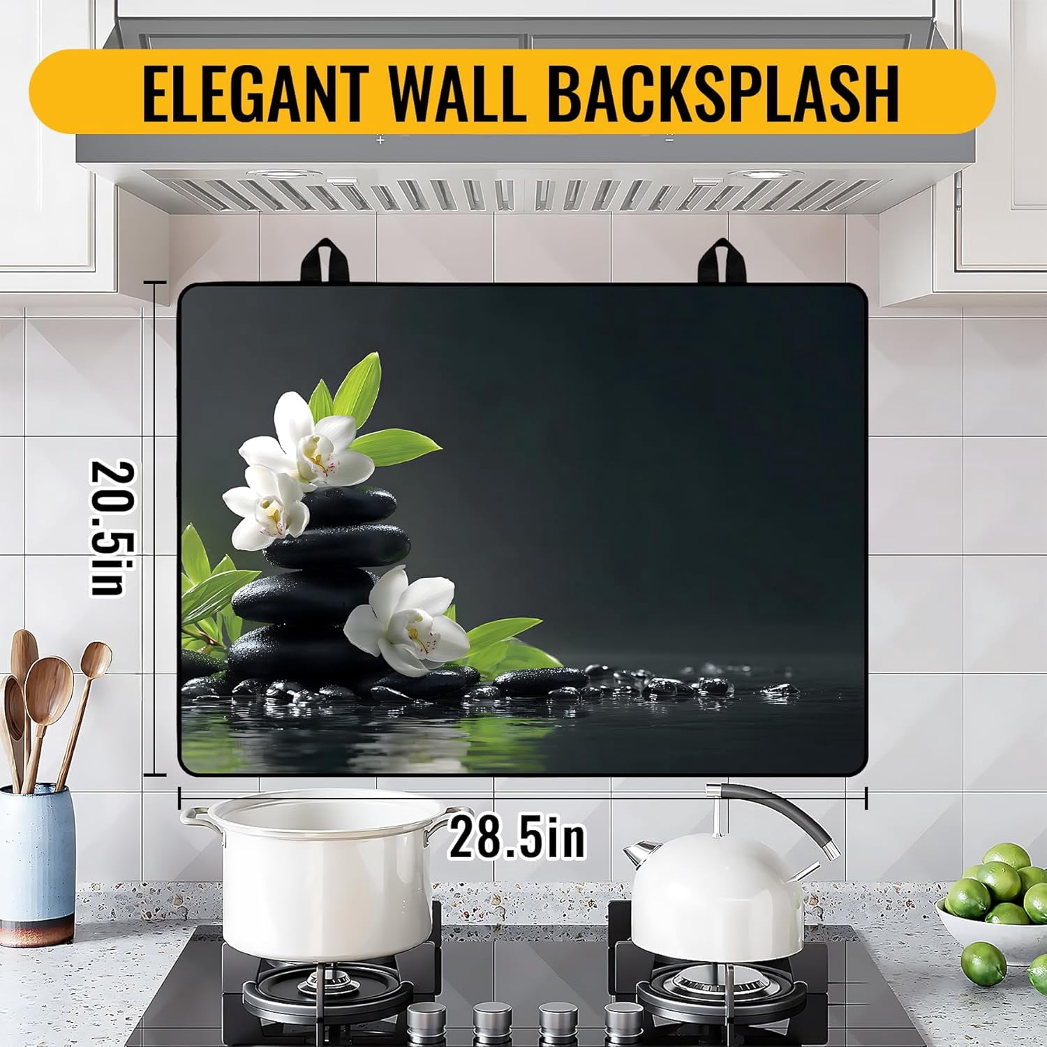 Stove Top Cover for Electric/Glass Stove, Flat Top Cooktop Protector, Electric Cooktop Cover, Extra Counter Space for Kitchen (White Orchid Stacked Stones)