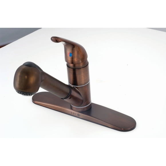 American Brass Faucet SL1000ORB Used For Kitchen; Single Piece 8 Inch Deck Mount; Pull-Out Spout; Single Lever Handle; Oil Rub Bronze Coated; 1/2 Inch NPT; 1 Hole Application