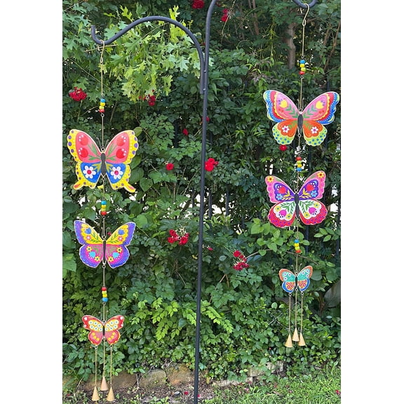 Butterfly Wind Chime Metal Colorful Garden Art Decor Pediment Floral Design Fence Wall Yard For Indoor Outdoor 40" x 9"