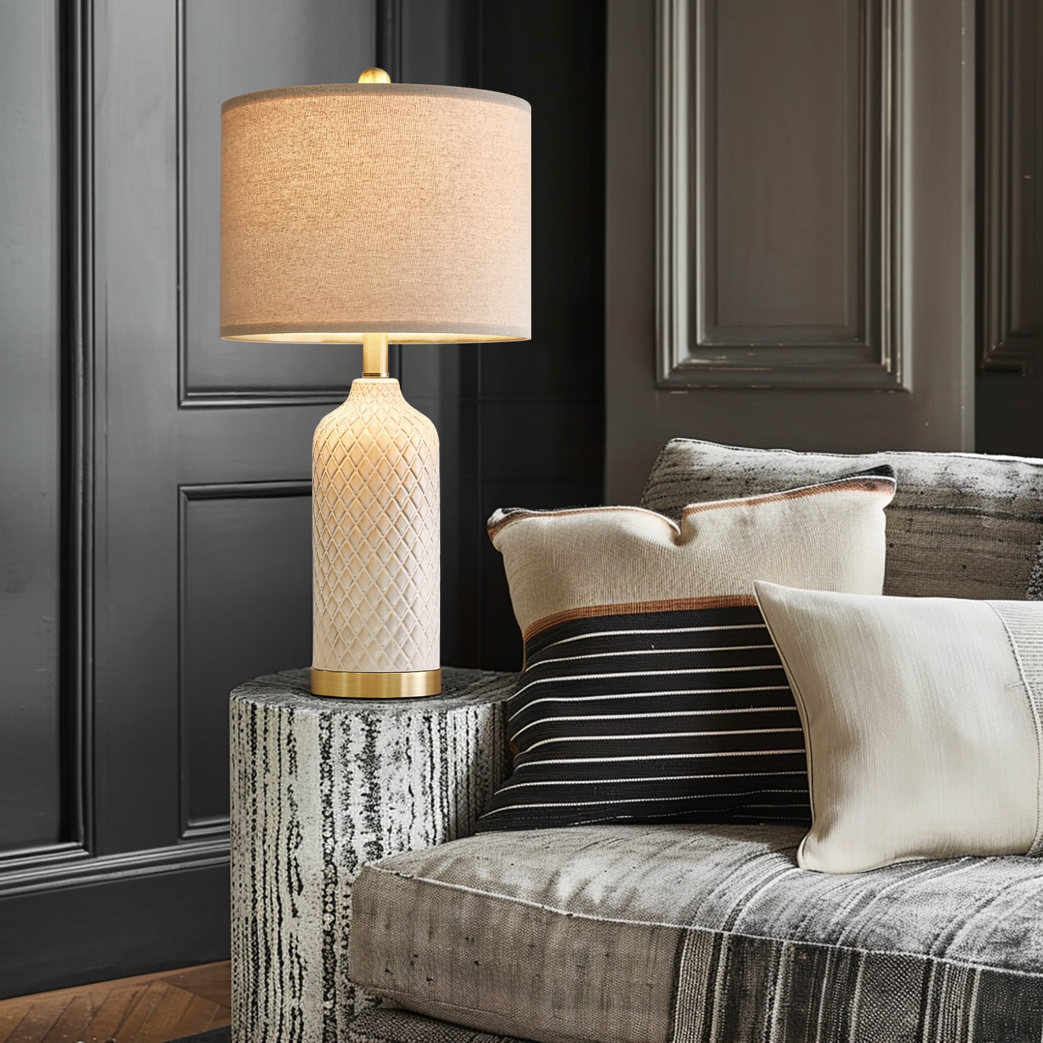 Oneach Ceramic Table Lamps Set of 2 for Living Room Bedroom 24.25" Modern Bedside Nightstand Lamps with Lamp Shades