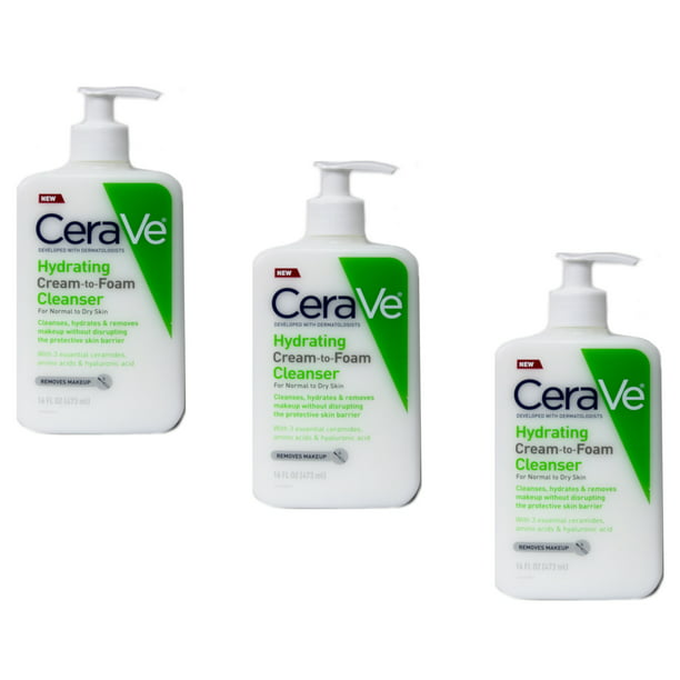 CeraVe Hydrating Cream-to-Foam Cleanser 16oz (Pack of 3) - Walmart.com ...