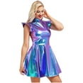 thumbnail image 4 of Zaldita Womens Shiny Metallic Mini Dress Holographic Skater Dress for Party Club Dance Disco Blue XXL, 4 of 7