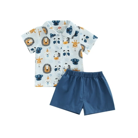 

Jkerther Toddler Baby Boy Shorts Sets Infant Kid Dinosaur Short Sleeve Shirt Top+Shorts Hawaiian Summer Outfit 2Pcs