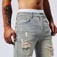 thumbnail image 5 of Yaoyar Mens Slim Fit Stretch Denim Shorts Casual Fashion Perforated Pocket Solid Color Elastic Tight Fitting Denim Shorts Ripped Skinny Jean Shorts, 5 of 8