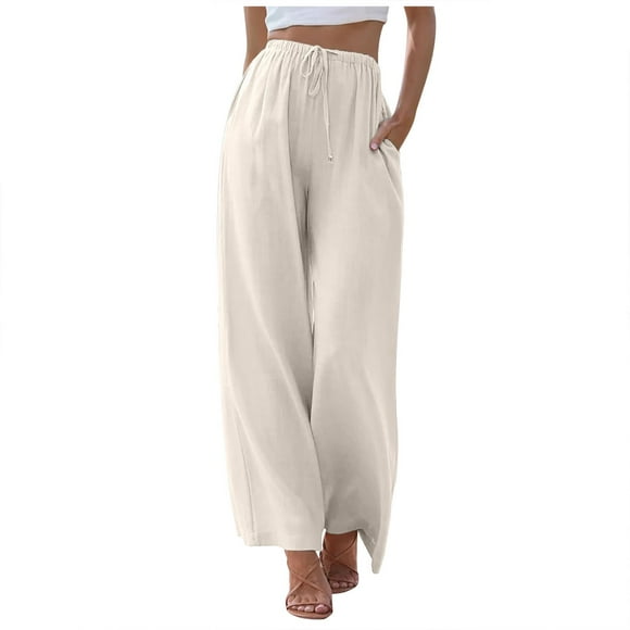 PMUYBHF Dance Pants Linen High Waisted Wide Leg Palazzo Pants for Women Casual Summer Drawstring Trousers Flowy Beach Pants with Pockets Pinstripe Pants Women Womens Work Pants Cargo Boot Cut