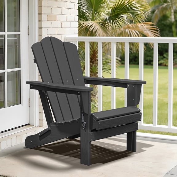 RIAFUN Folding Adirondack Chair, Weather Resistant HDPE Outdoor Chair for Patio, Garden, Beach, Gray