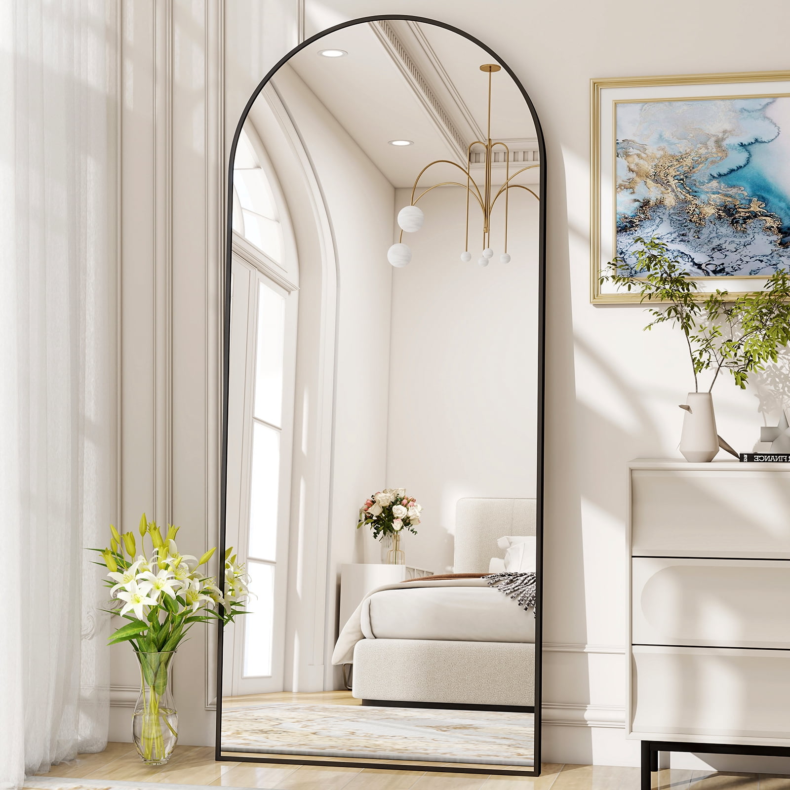 AUROMIR 71"x26" Arched Full Length Mirror Floor Mirror Full Body Standing Mirror, Black