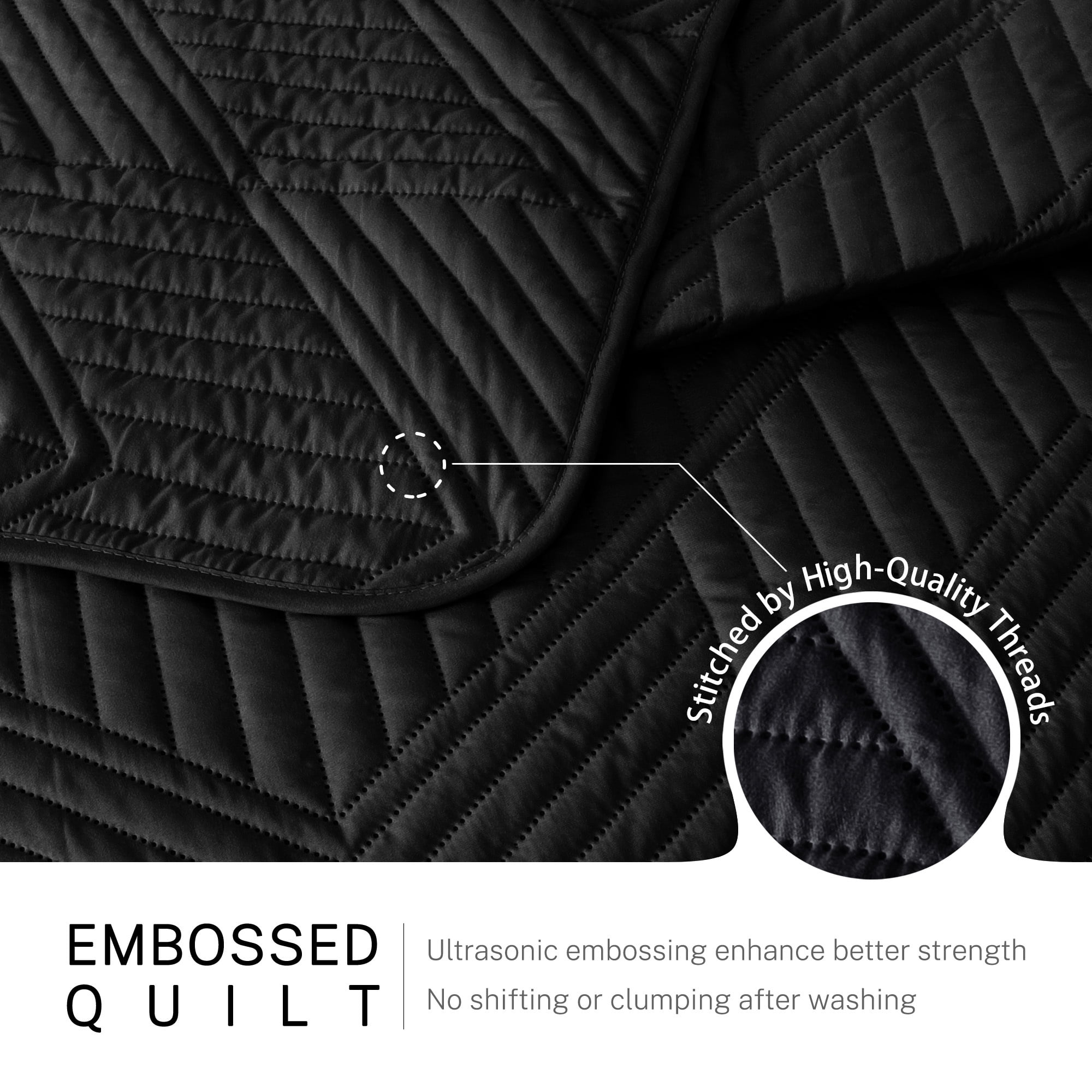 Exclusivo Mezcla Ultrasonic Full Queen Quilt Bedding Set, Lightweight Black Bedspreads Soft Modern Geometric Coverlet Set