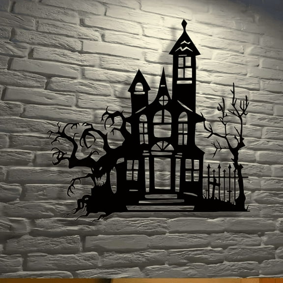 Classic Haunted House Metal Wall Art, Elegant Minimalist Design for Indoor or Outdoor Decor