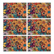 Pioneer Flower Floral Print Pattern Summer Placemats Table Placemats Set Of 6-Linen Kitchen Washable Placemats Table Mats 12x18 Inch Non-Slip Heat Resistant