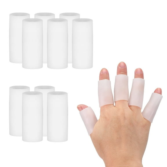 Uxcell Finger Sleeve Protectors, 10pcs Silicone Finger Cots Cover Cap Thumb Guard Gel Finger Protection for Repair, Arthritis, Sports, 2"x0.8" White
