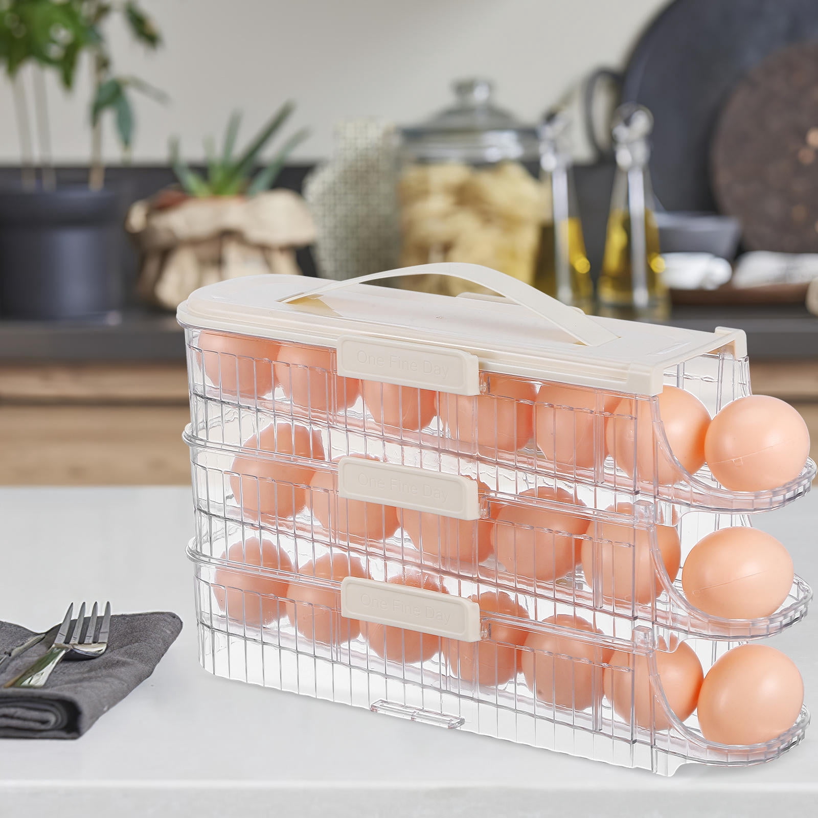TOYMYTOY Portable White Egg Storage Box with Rolling Design for Refrigerator Door