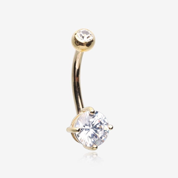 14 Karat Gold Prong Set Gem Belly Button Ring