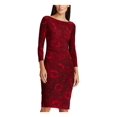 thumbnail image 3 of RALPH LAUREN Womens Red 3/4 Sleeve Knee Length Sheath Cocktail Dress 0, 3 of 4