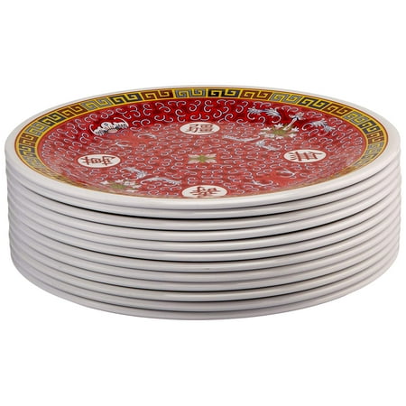 Restaurant Melamine Plates - Thunder Group Peacock Collection 12-Pack Plate, 9-1/8-Inch, Melamine, Red