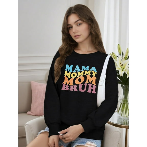 Mama Sweatshirt for Women Mom Crew Neck Long Sleeve Shirts Casual Pullover Top