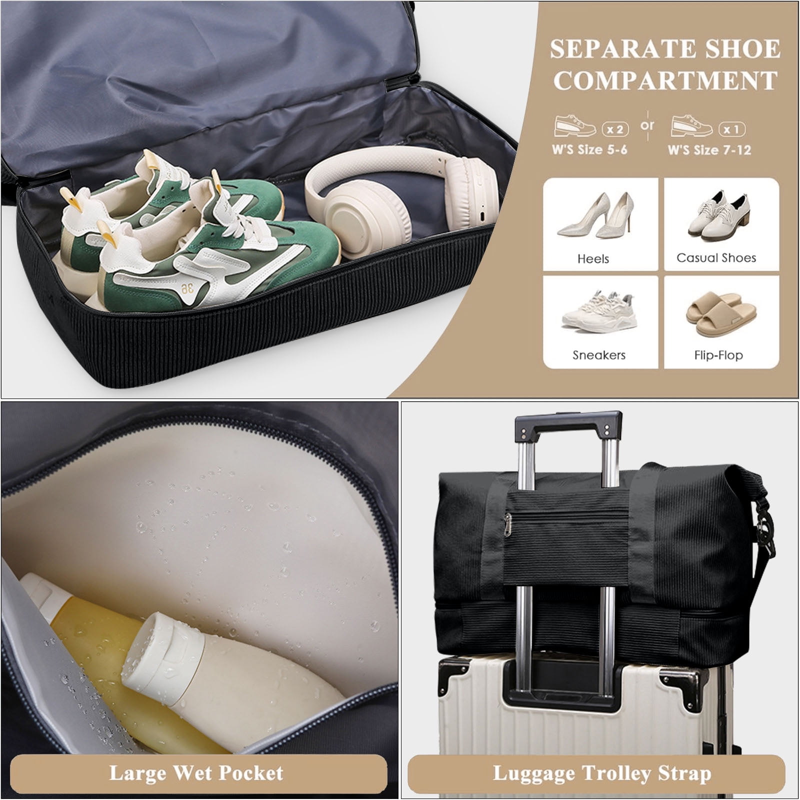Gynky Travel Duffel Weekender Bags for Women Carry on Large Tote Sport Duffle Hospital Gym Bag for Labor and Delivery Overnight Luggage with Shoe Compartment Trolley Sleeve Wet Pocket