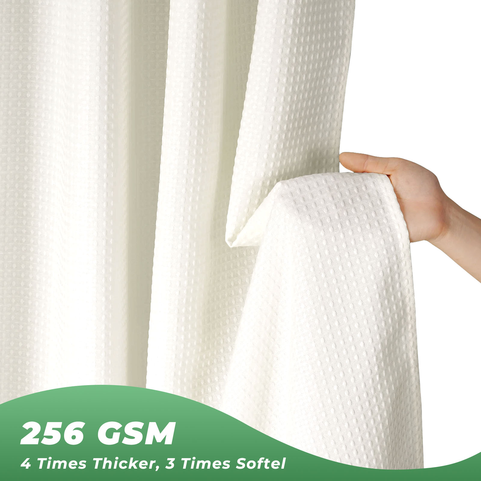 TURKIO Heavyweight Waffle Weave Fabric Shower Curtain,Water Repellent Hotel Grade Bathroom Curtain,Beige,72" x 78"