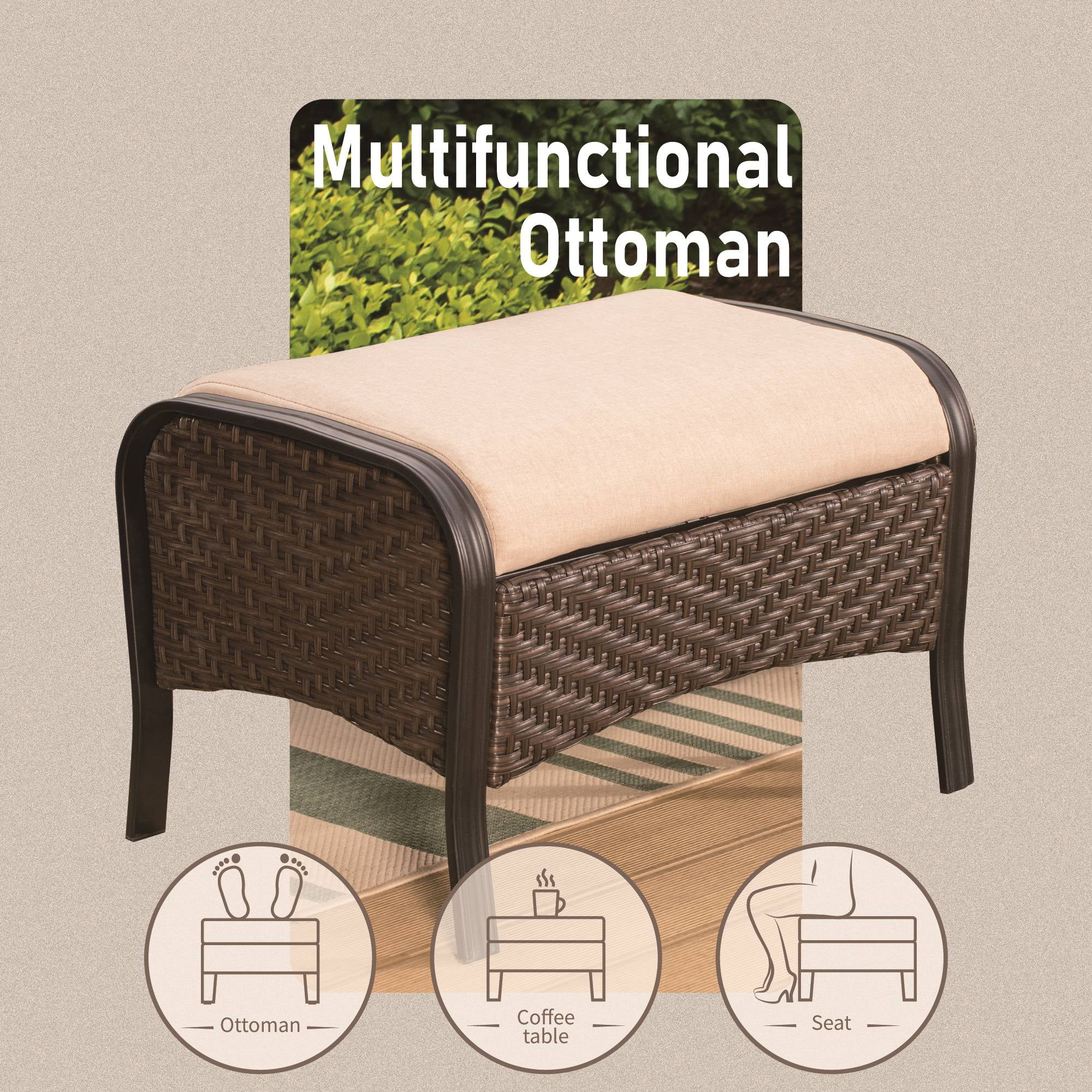 SUMMIT LIVING 6-Piece Outdoor Patio Furniture Set with Swivel Chairs & Ottomans, 7-Seat Outdoor Patio Conversation Set with Cushions, Black & Beige