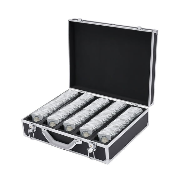 Aluminum Alloy Storage Display Box Case Holds 100 Coin Holders Slabs(Black)