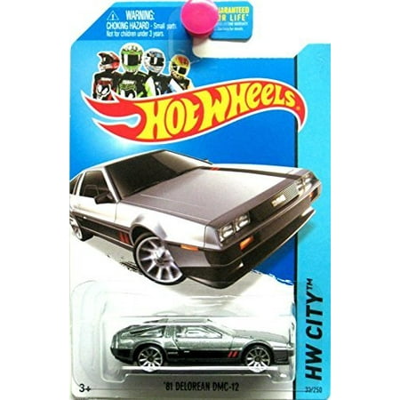2014 hot wheels hw city speed team '81 delorean dmc-12 (grey with black & red stripes on sides and hood)