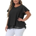 thumbnail image 4 of Agnes Orinda Women's Plus Size St. Patrick's Day Chiffon Top Ruffle Short Sleeves V Neck Double Layered Hem Casual Blouses 5X Black, 4 of 6