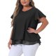 thumbnail image 4 of Blusa de Chiffon para Mujeres de Talla Grande Agnes Orinda con Volantes, Mangas Cortas, Cuello en V, Dobles Capas, Casual, 1X, Negra, 4 of 6