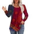 thumbnail image 2 of Tittly Long Sleeve Shirts for Women Womens Shirts Womens Fall Tops Loose Fit Pleated Long Sleeve Shirts Casual Crewneck Floral Print Blouse Plus Size Tees Tshirts Shirts Womens Tops Wine XXL, 2 of 7