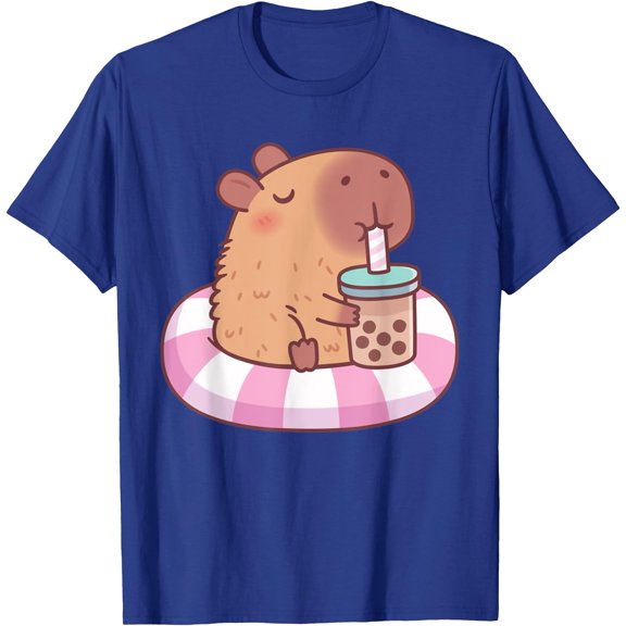 Cute Capybara On Pool Float Drinking Bubble Tea Lover Unisex T-Shirt for Men Women Kids Toddler