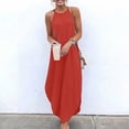 thumbnail image 3 of RYRJJ Women's Summer Boho Sundress Casual Sleeveless Spaghetti Strap Split Loose Dress Beach Cover Up Cami Maxi Dresses(Pure Red,4XL), 3 of 6