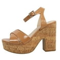 thumbnail image 2 of Soda Women's Criss Cross Ankle Strap Chunky Cork Platform Heel Color: Tan, Size: 5.5, 2 of 5