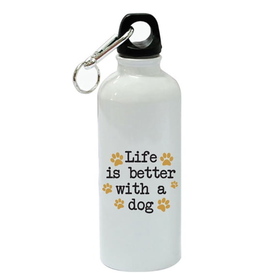 Life Is Better With A Dog White Aluminum Sports 20 oz Water Bottle
