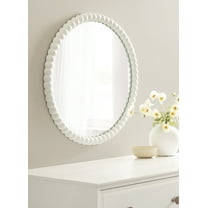 Kate and Laurel Bronte Modern Glam Round Beaded Wall Mirror, 28 Inch Diameter, White, Transitional Circle Mirror for Use as Vanity Bathroom Mirror or Cute Nursery Mirror Decor