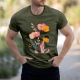 thumbnail image 2 of NAMTYQX Summer Tops Plus Size Lounge Lightweight O Neck Short Sleeved Cool Casual Baggy Comfort Patterned Mens Graphic T-Shirts Army Green Size 2XL, 2 of 5