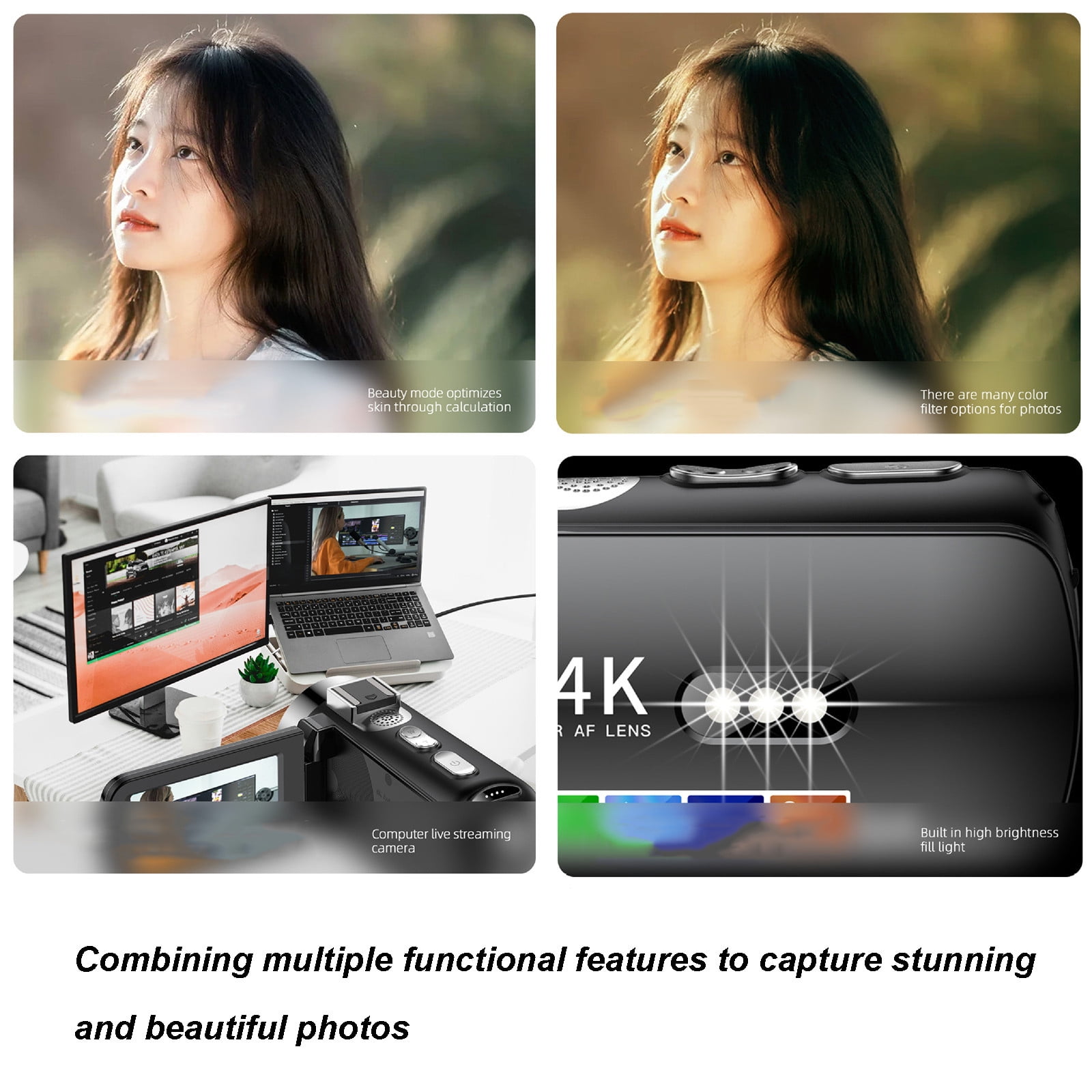 4K Video Camera Camcorder 4K UHD Digital Camera with WiFi, 64MP, 28X Zoom Digital Zoom Webcam, Night Vision, 360° Rotating Screen Camcorders